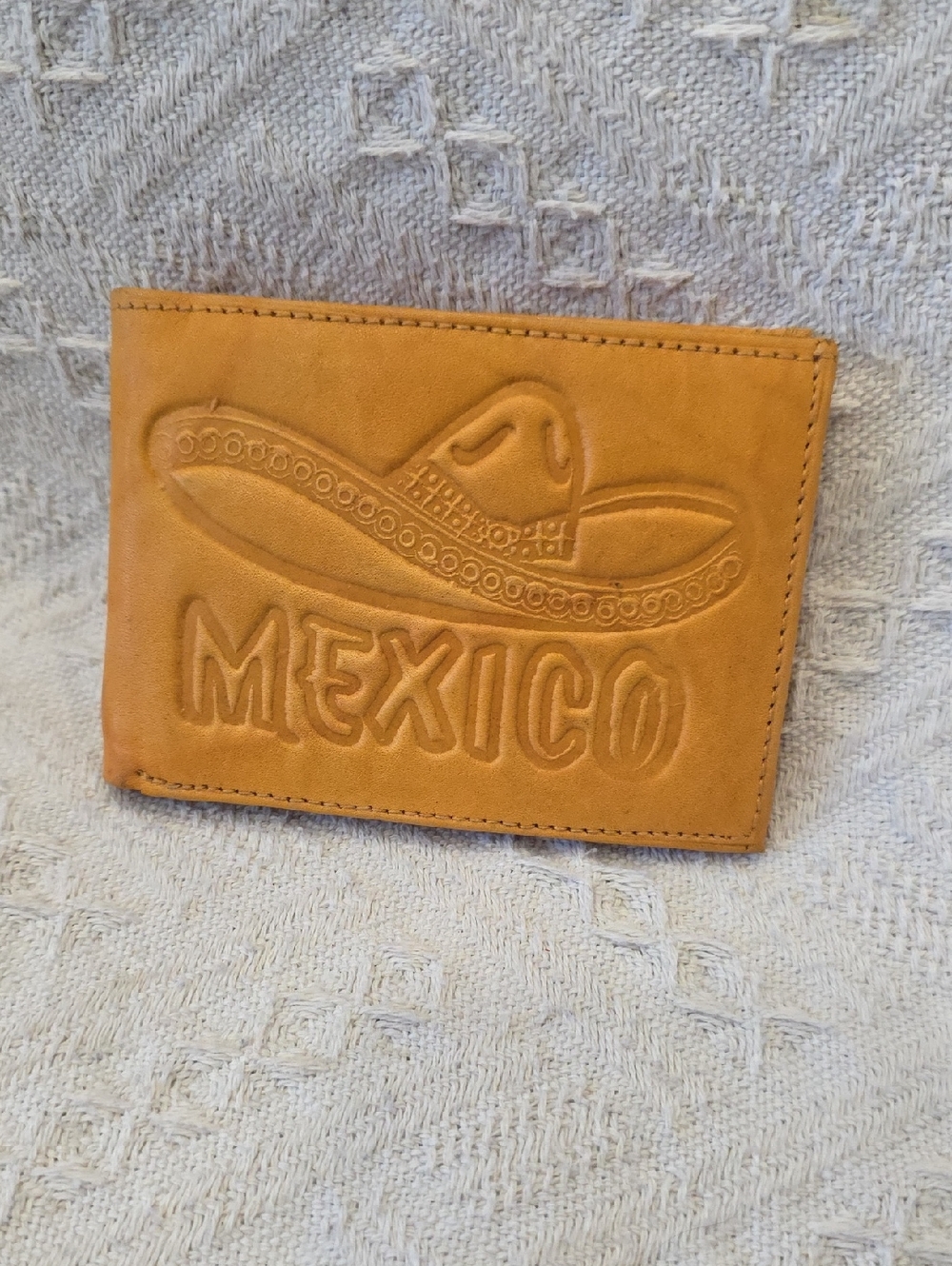 Men's Tan Leather Mexico Embossed Bifold Wallet